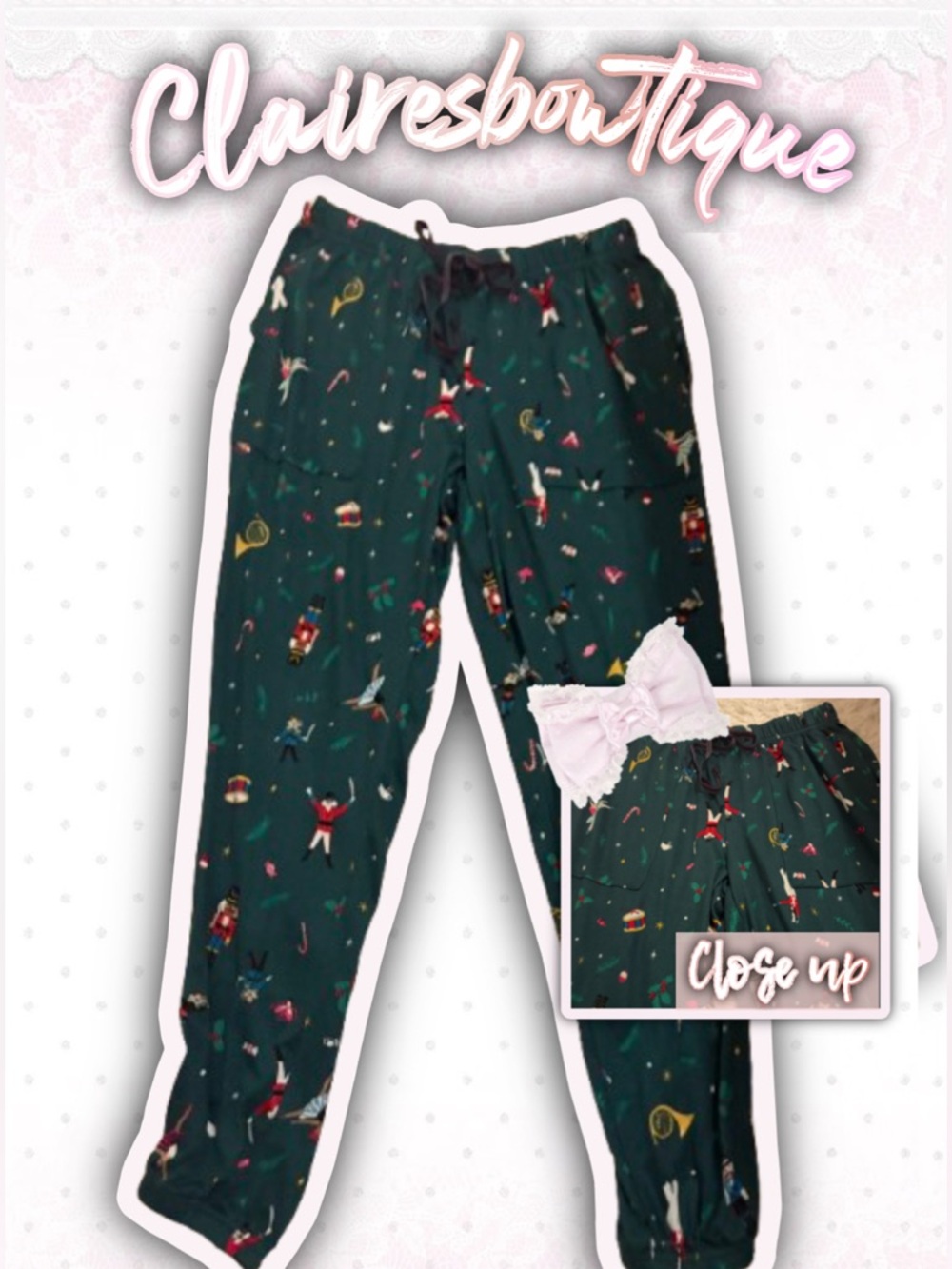 Kids Dark Green Holiday Print Pajama Pants